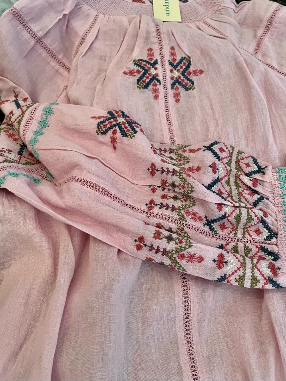 New! Sundance Embroidered Boho Peasant Top - Picture 4 of 4